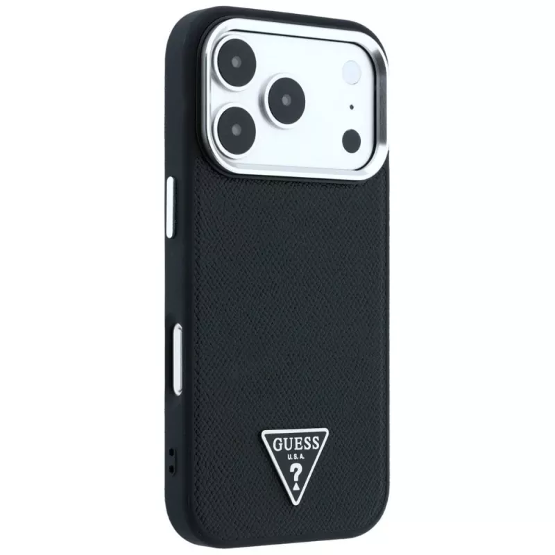 Capa Guess Grained Triangle Logo MagSafe para iPhone 17 Pro / 18 Pro - preto