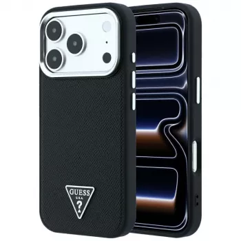 Capa Guess Grained Triangle Logo MagSafe para iPhone 17 Pro Max / 18 Pro Max - preto
