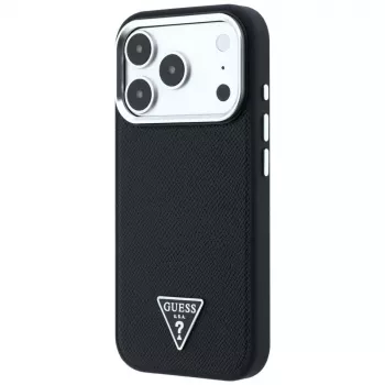 Capa Guess Grained Triangle Logo MagSafe para iPhone 17 Pro Max / 18 Pro Max - preto