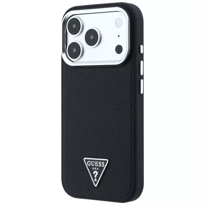 Capa Guess Grained Triangle Logo MagSafe para iPhone 17 Pro Max / 18 Pro Max - preto