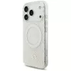 Capa GUESS IML Flowers Allover Electroplated MagSafe com fita de pérolas para iPhone 18 Pro / 17 Pro - branco