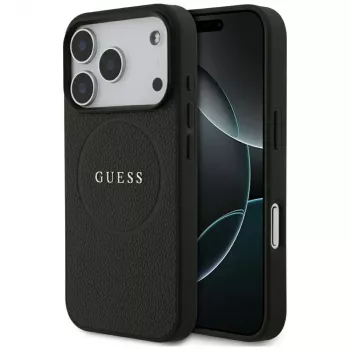 Capa Guess Grained Gold Ring MagSafe para Apple iPhone 17 Pro / 18 Pro, preto