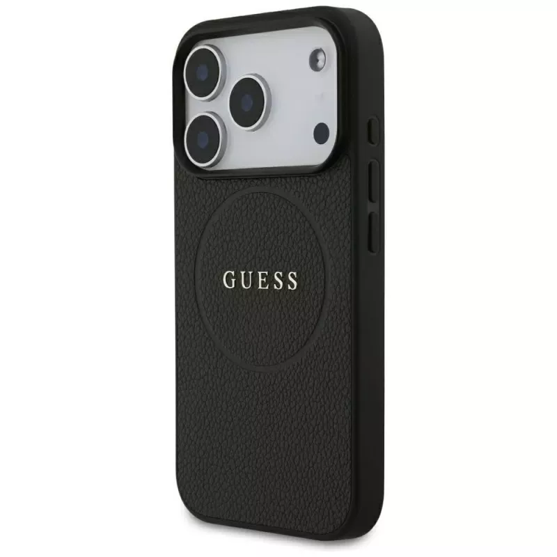 Capa Guess Grained Gold Ring MagSafe para Apple iPhone 17 Pro / 18 Pro, preto