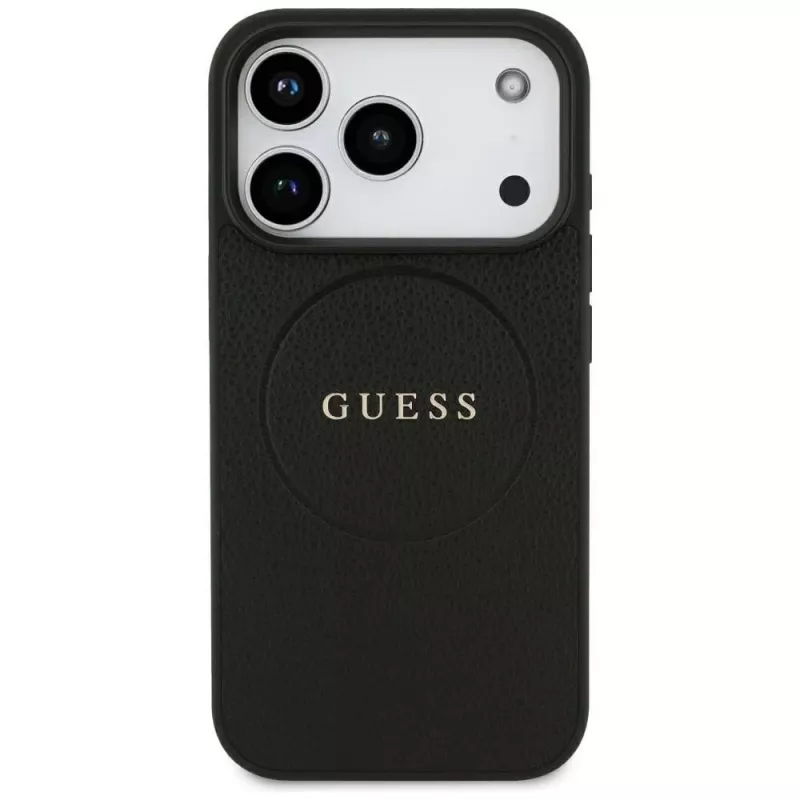 Capa Guess Grained Gold Ring MagSafe para Apple iPhone 17 Pro / 18 Pro, preto