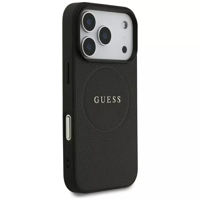 Capa Guess Grained Gold Ring MagSafe para Apple iPhone 17 Pro / 18 Pro, preto