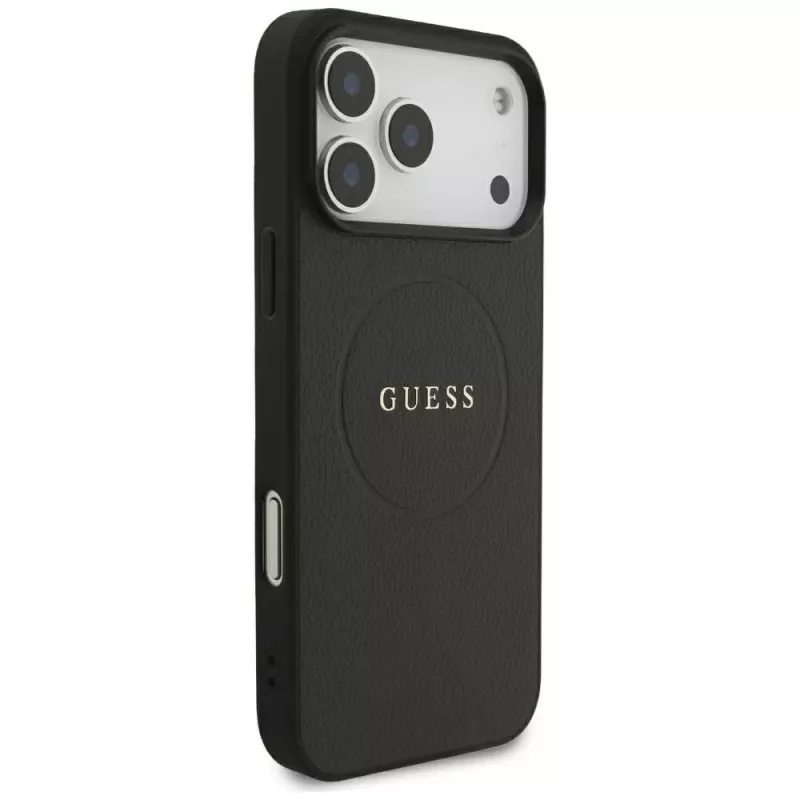 Capa Guess Grained Gold Ring MagSafe para Apple iPhone 18 Pro Max / 17 Pro Max, preto