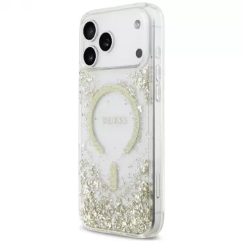 Capa Guess Resin Bottom Glitter MagSafe para iPhone 18 Pro Max / 17 Pro Max, dourado