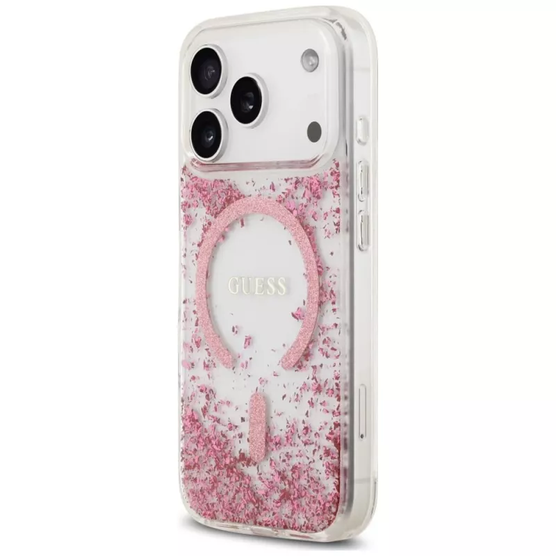 Capa Guess Resin Bottom Glitter MagSafe para Apple iPhone 18 Pro / 17 Pro, rosa