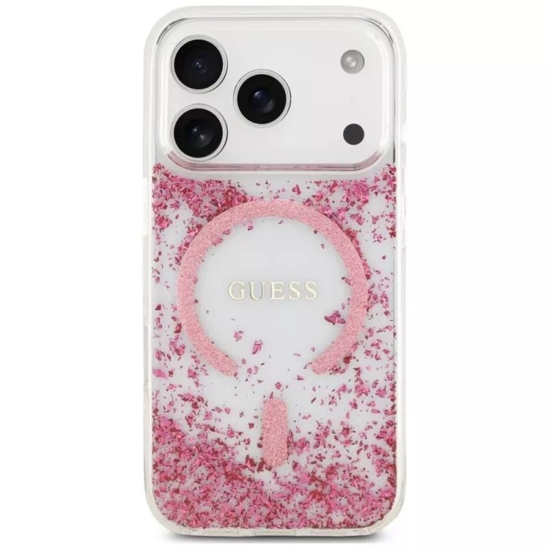 Capa Guess Resin Bottom Glitter MagSafe para Apple iPhone 18 Pro / 17 Pro, rosa