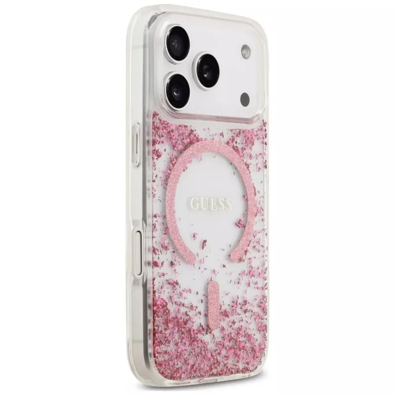 Capa Guess Resin Bottom Glitter MagSafe para Apple iPhone 18 Pro / 17 Pro, rosa