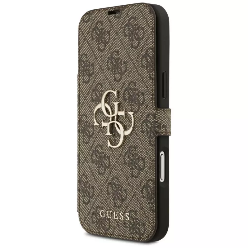 Capa tipo carteira Guess Book 4G Metal Logo para iPhone 18 Pro Max / 17 Pro Max - castanho