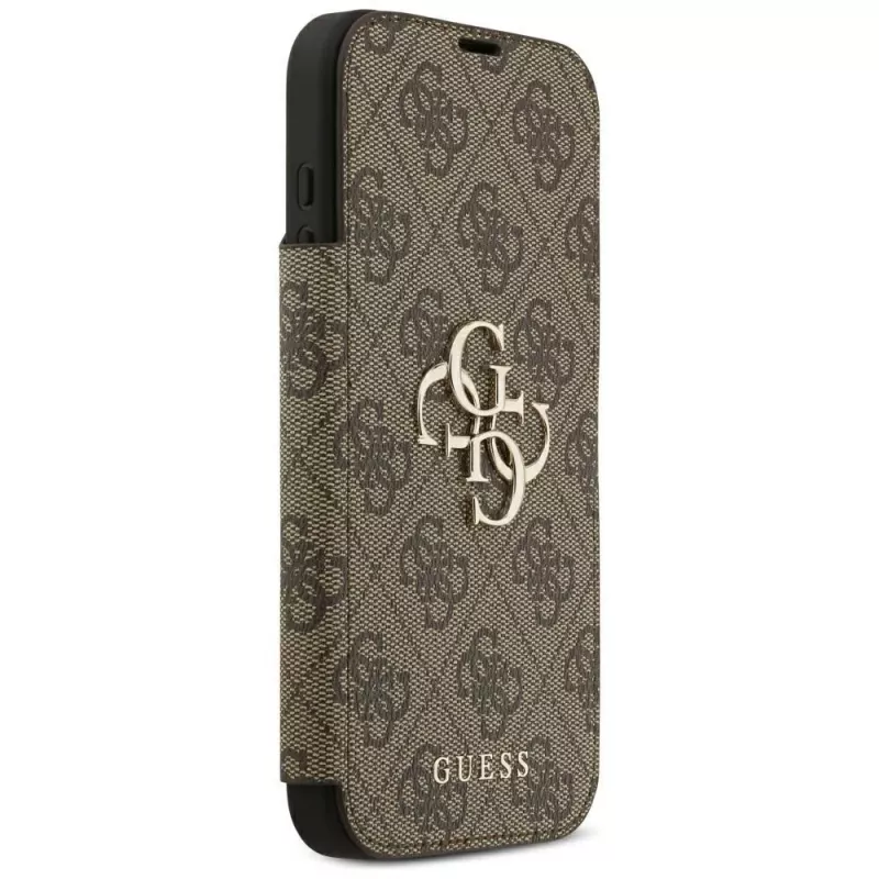 Capa tipo carteira Guess Book 4G Metal Logo para iPhone 18 Pro Max / 17 Pro Max - castanho