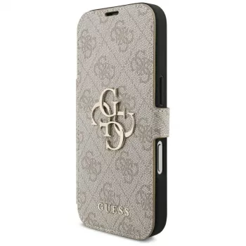Capa tipo carteira Guess Book 4G Metal Logo para iPhone 16 Pro / 17 Pro - rosa