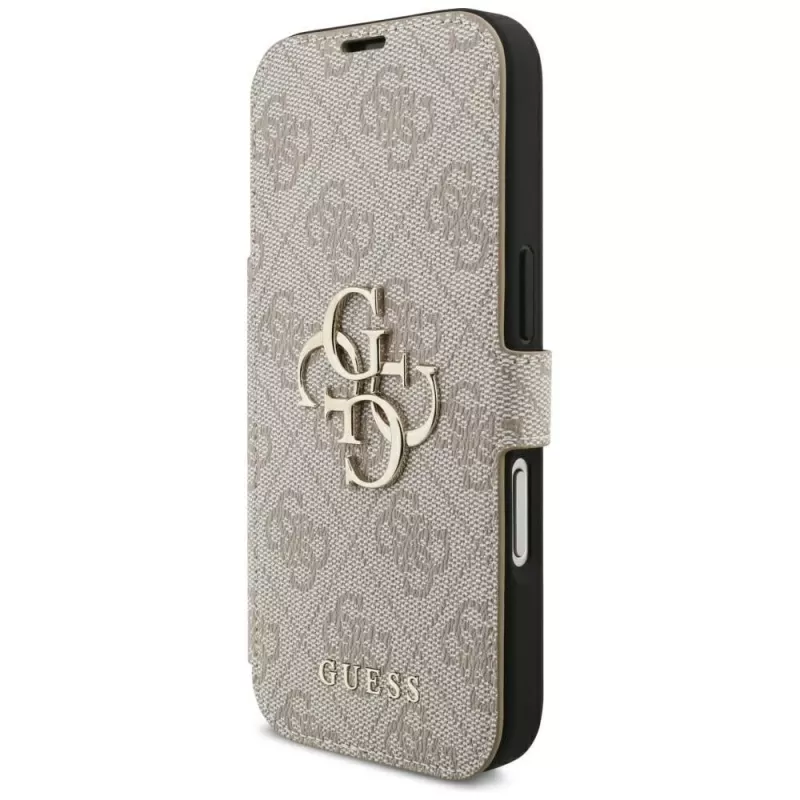 Capa tipo carteira Guess Book 4G Metal Logo para iPhone 16 Pro / 17 Pro - rosa