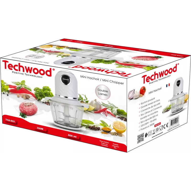 Techwood THA-802 mini picadora de cozinha, 800 ml, 300W (THA-802)