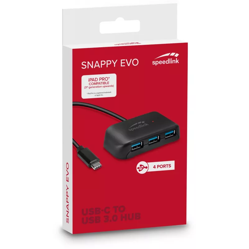Speedlink Snappy Evo hub USB-C para USB 3.0 de 4 portas (SL-140202-BK)