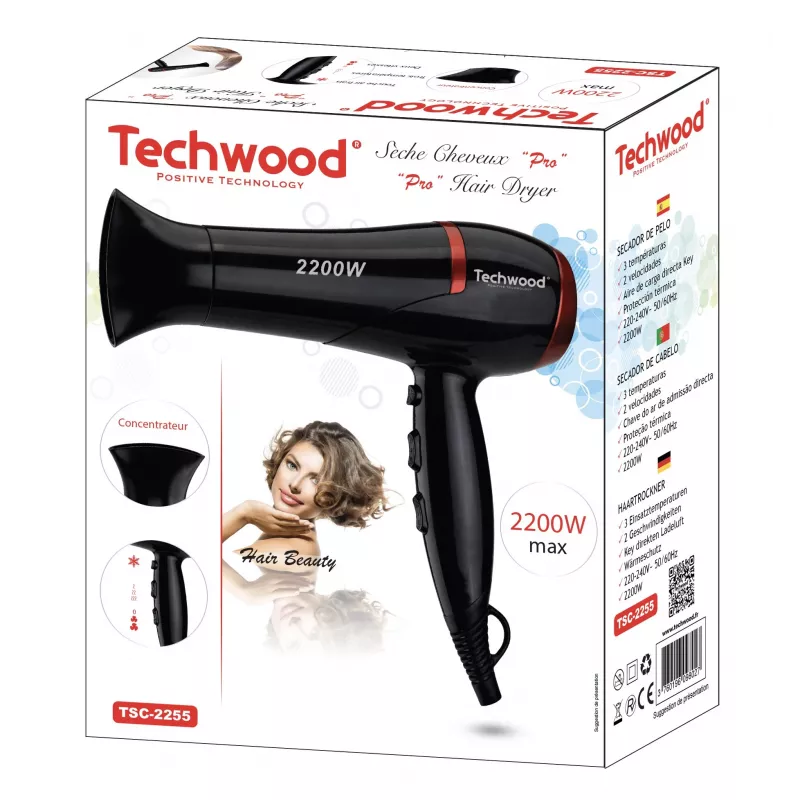 Techwood TSC-2255 Pro secador de cabelo, 2200W, preto (TSC-2255)