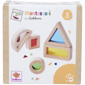 Eichhorn Montessori Blocos de janela, conjunto de 20 peças, madeira de faia com certificação FSC® 100% com janelas de acrílico coloridas, brinquedo educativo de descoberta de luz e cor para crianças a partir dos 12 meses