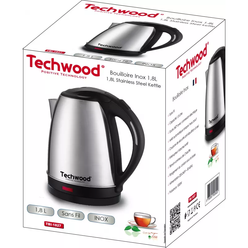 Techwood TBI-1827 chaleira elétrica sem fios em aço inoxidável, 1,8 L (TBI-1827)