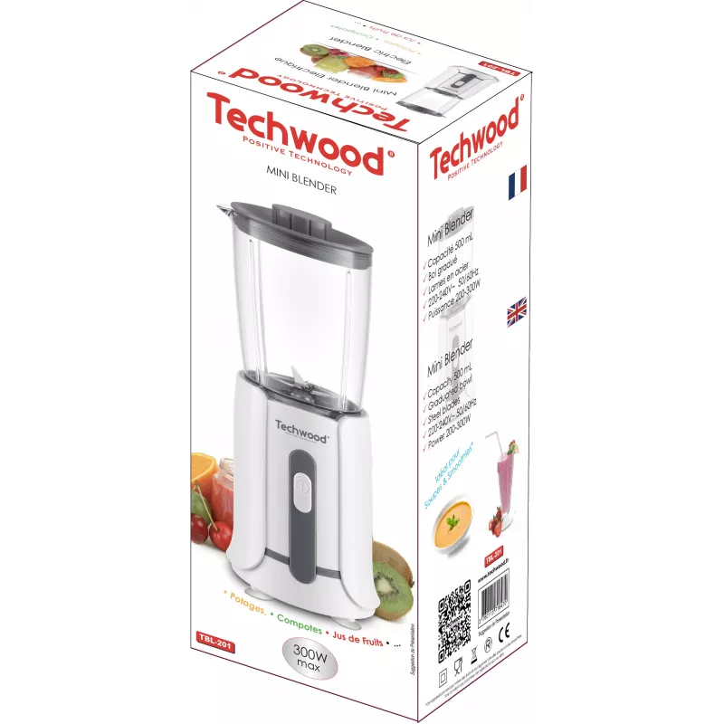 Batedeira de mesa Techwood TBL-201 1,5L, 300W, lâminas de aço inoxidável, trituração de gelo, branco