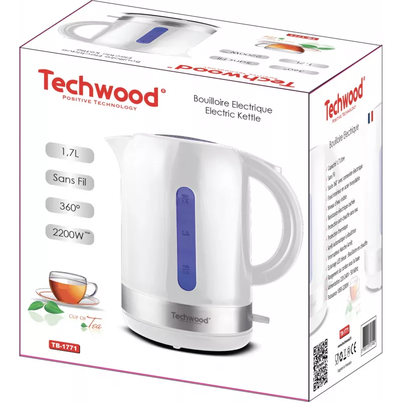 Techwood chaleira elétrica 1,7L, branca (TB-1771)