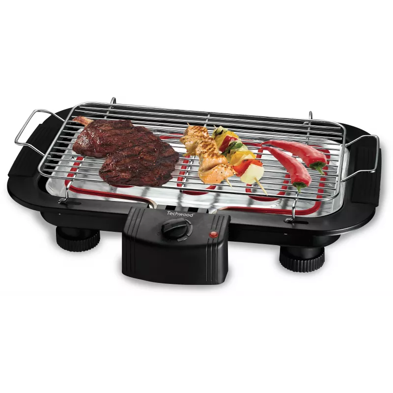 Techwood TBQ-836P grelhador elétrico com tripé, 2000W, grelhador cromado de 36,5 cm, preto
