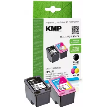 KMP 1741.400500 MultiPack tinteiros preto e três cores compatíveis com HP 62XL (C2P05AE/C2P07AE) - pack de 2
