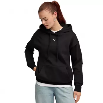 Sweatshirt com capuz relaxado Puma ESS Centered Cat Logo para mulher, preto, tamanho L