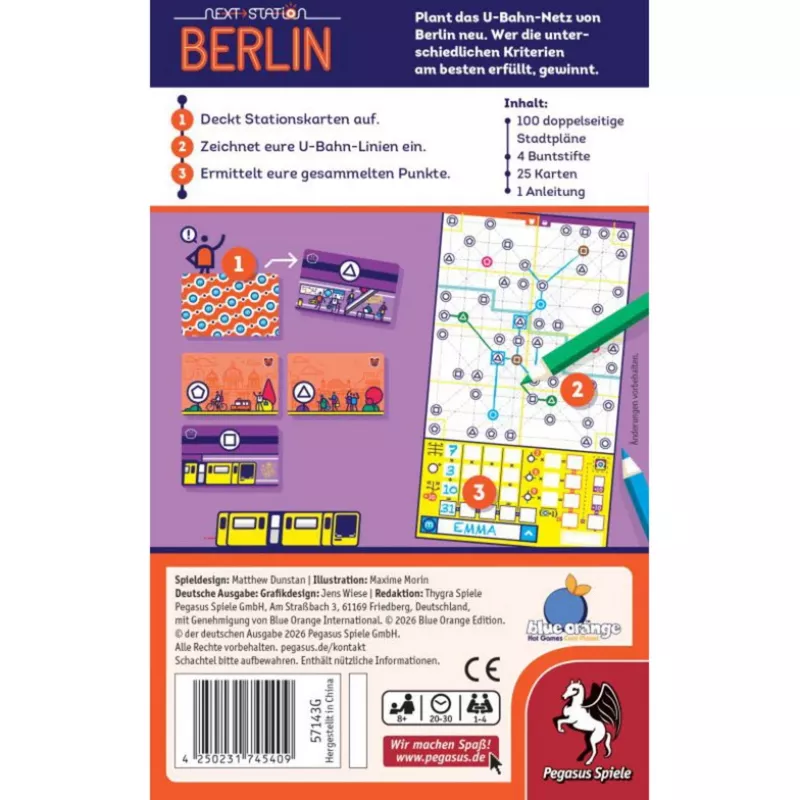 PEGASUS Next Station Berlin – jogo de tabuleiro roll-and-write (edição alemã)