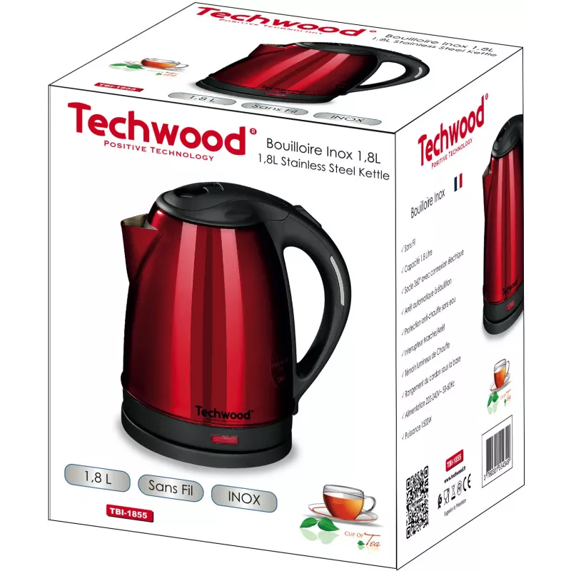 Techwood TBI-1855 chaleira elétrica sem fios em aço inoxidável, 1,8 L (TBI-1855)