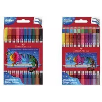 Marcadores de ponta dupla com glitter Faber-Castell, pack de 20 com ponta larga e fina (3-5 mm / 1 mm), laváveis - 151108