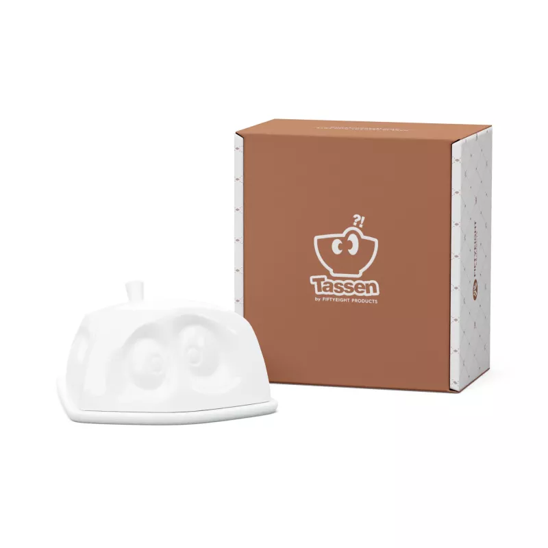 Manteigueira FIFTYEIGHT Versteckt branca – manteigueira de porcelana com rosto escondido