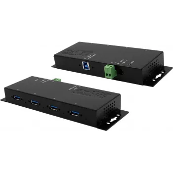 Hub USB 3.2 Gen 1 de 4 portas em alumínio EXSYS EX-1184HMVS-2 com fonte de alimentação