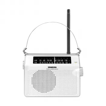 Sangean PR-D6 rádio portátil AM/FM branco com relógio e despertador