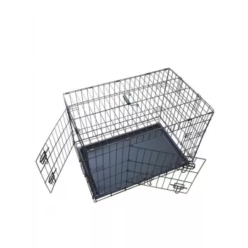 Caixa dobrável para cães 76x48x54 cm – arame de aço reforçado, porta dupla, tabuleiro removível, preto