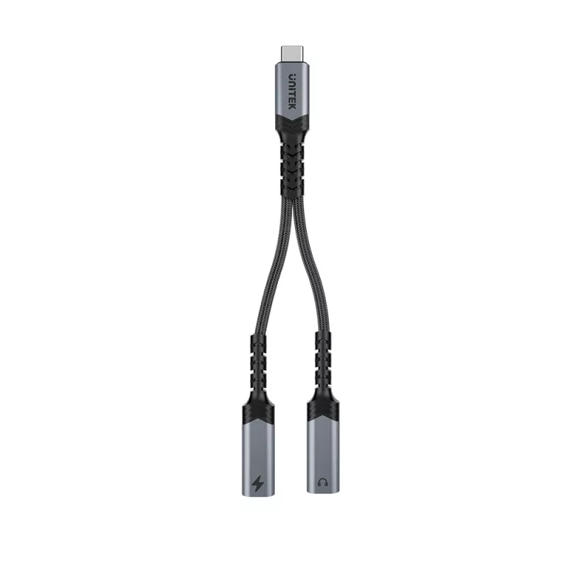 Unitek adaptador de áudio e carregamento USB-C com Power Delivery 60W, 15 cm, Space Grey