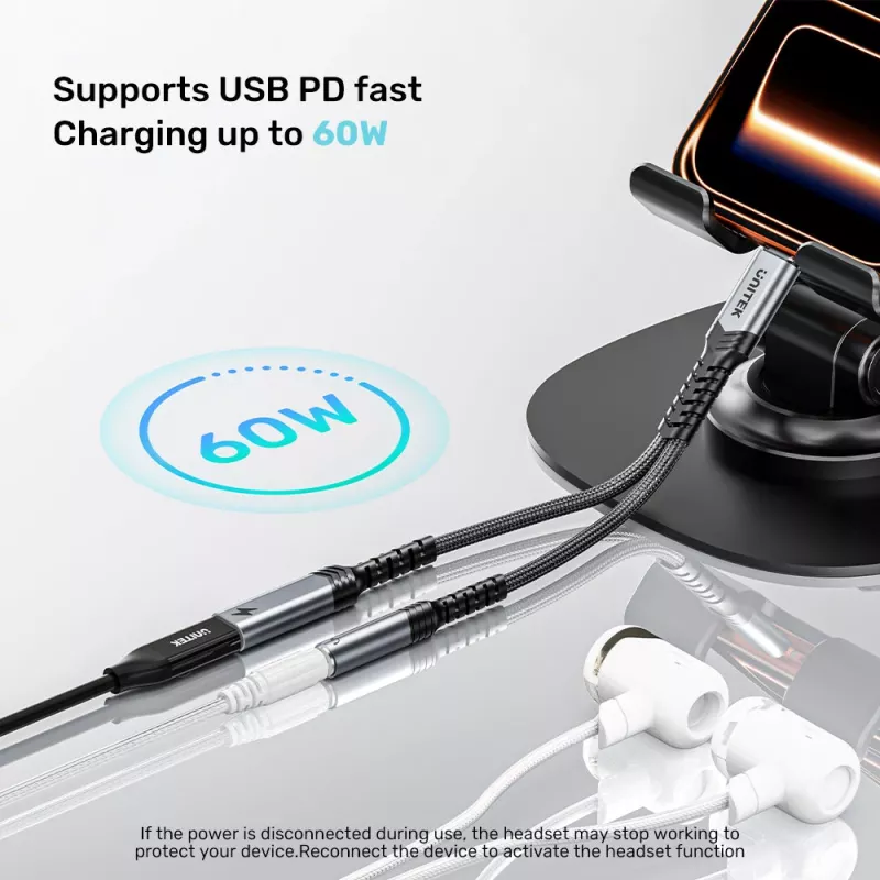 UNITEK Adaptador de áudio de USB-C para 3,5 mm com PD