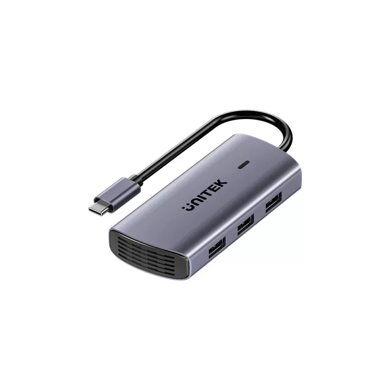 UNITEK USB-C hub multiporta 6-em-1 | 3x USB-A 5Gbps | PD 100W | HDMI 4K@30Hz | RJ45 Gigabit Ethernet | Space Grey