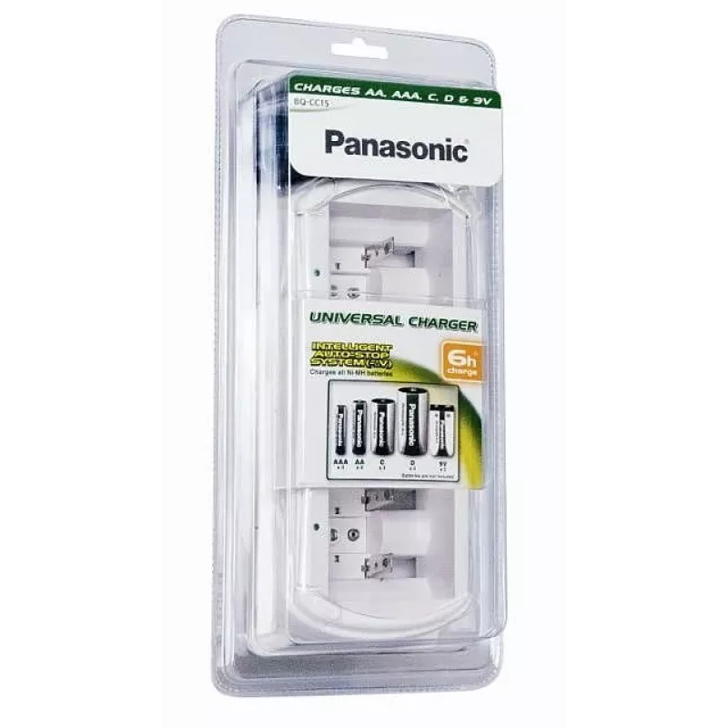 Carregador de baterias Ni-MH Smart & Quick Panasonic BQ-CC15E/1B para AA e AAA, 4 compartimentos, canais individuais, AC 100-240V