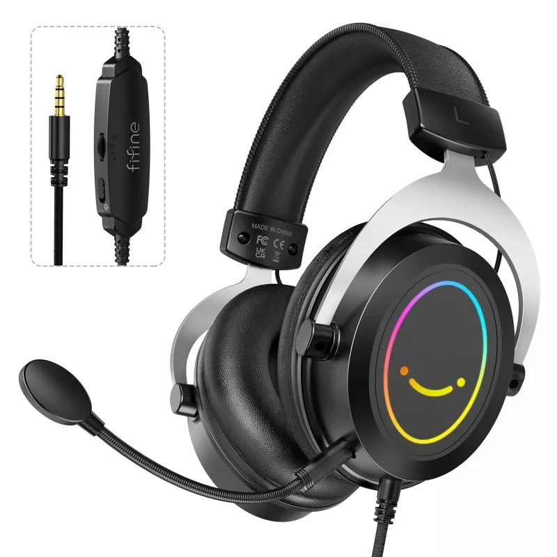 FIFINE H3 AmpliGame Headset Gaming Over-Ear com fios, microfone removível, drivers de 50 mm, USB-A, Preto