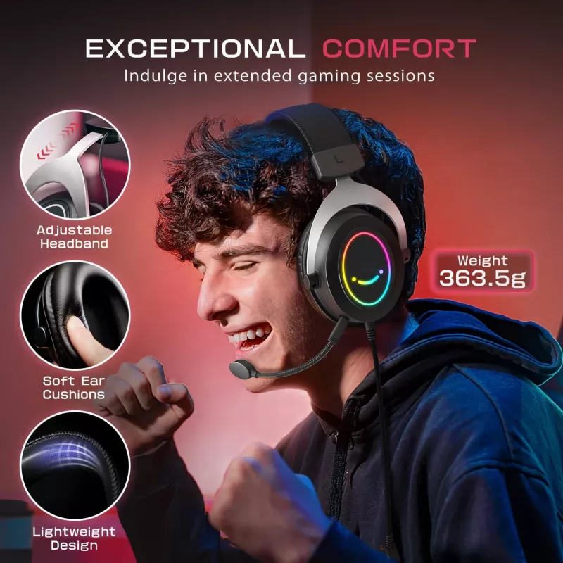FIFINE H3 AmpliGame Headset Gaming Over-Ear com fios, microfone removível, drivers de 50 mm, USB-A, Preto