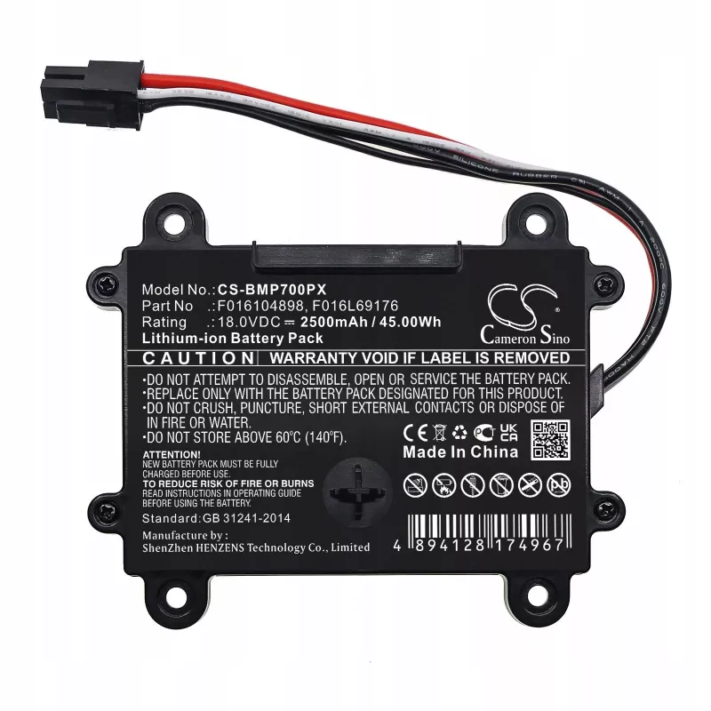 Cameron Sino bateria de iões de lítio 18V 2500mAh para robô corta-relvas Bosch Indego S+ 350 400 500 (substitui F016104898, F016L69176)