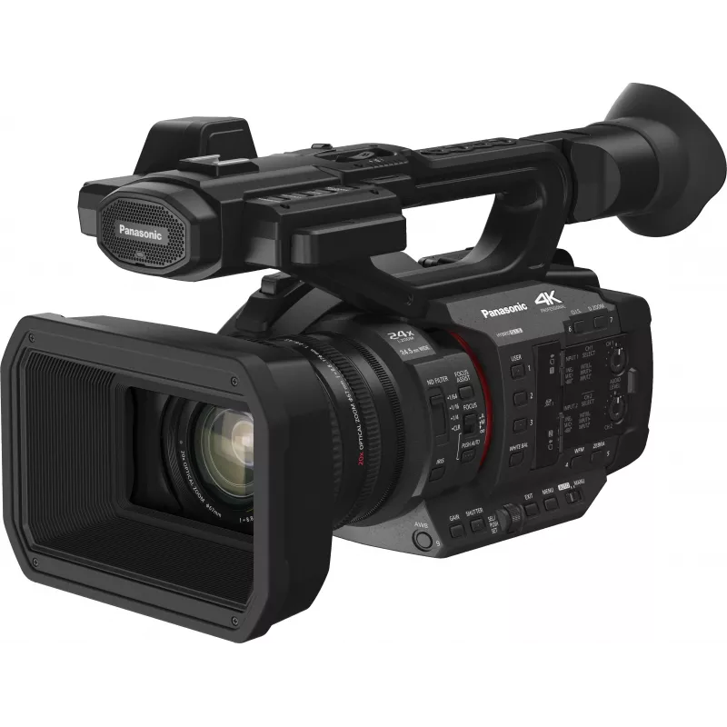 Panasonic HC-X2E camcorder profissional 4K Ultra HD com objetiva Leica Dicomar 20x, 5 eixos Hybrid O.I.S.+, entradas XLR duplas, 3G-SDI, Wi-Fi, ranhuras duplas para cartões SD