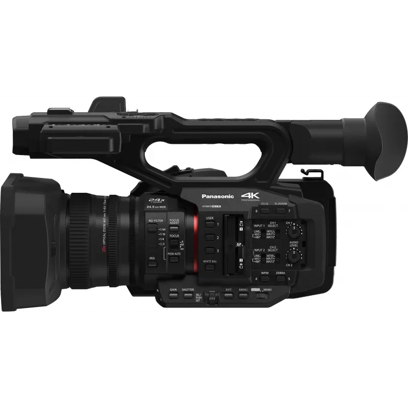 Panasonic HC-X2E camcorder profissional 4K Ultra HD com objetiva Leica Dicomar 20x, 5 eixos Hybrid O.I.S.+, entradas XLR duplas, 3G-SDI, Wi-Fi, ranhuras duplas para cartões SD