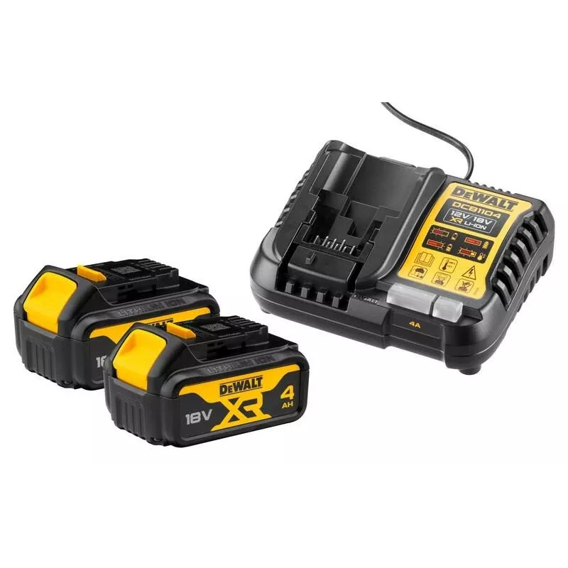 DEWALT DCB1104 18V XR Carregador 4A com Conjunto de 2 Baterias de Iões de Lítio 4,0Ah
