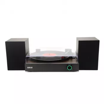 Gira-discos AKAI ATT-200SP com acionamento por correia e gravação USB, 3 velocidades, pré-amplificador incorporado, saídas RCA e USB, agulha de diamante, tampa antipoeira removível