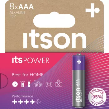 ITSON LR03IPO/8HH pilhas alcalinas AAA – pack de 8, 1,5 V, 10 anos de validade, sem mercúrio