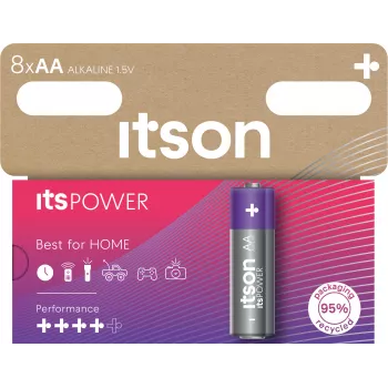 Pilhas alcalinas ITSON LR6IPO/8HH AA, pack de 8, 1,5 V, longa duração, sem mercúrio