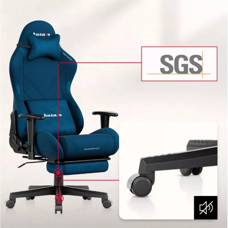 Cadeira gaming ergonómica Huzaro Force 5.7 azul - pele PU, apoios de braços ajustáveis, encosto ajustável, almofadas lombar e cervical