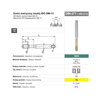 Macho de roscar por deformação M10 DIN 371C (6HX) SR HSSE-PM WGN TiN